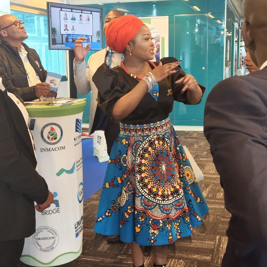 On the picture Deputy Minister of water and sanitation – South Africa Ms. Judith Tshabalala at the SADC booth engaging with delegates about SADC water issues, particularly South Africa